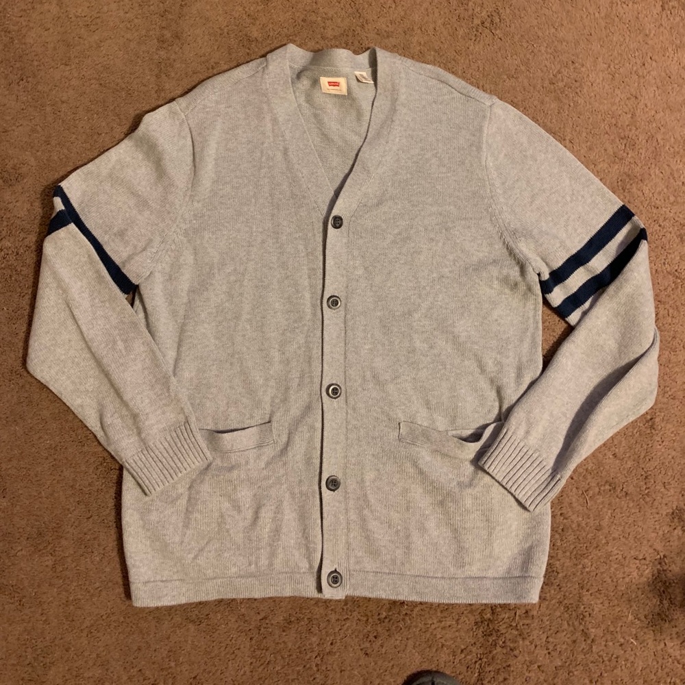 Levi’s Heather Grey Pin Stripped Button Up Sweater
